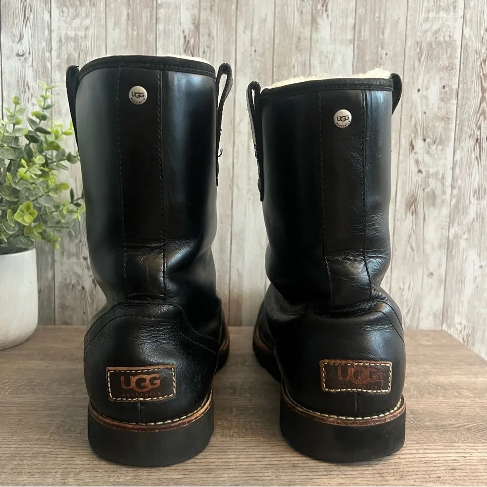 UGG Black Stoneman 3247 Leather Men's Rain & Snow Boots Sherpa Lined 9
